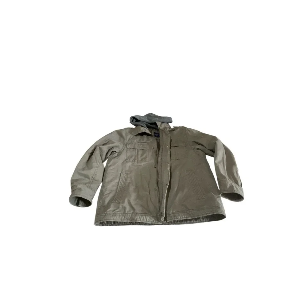Faded Glory L Full Zip Hooded‎ Gray Chore Jacket Barn Cattle Chickens